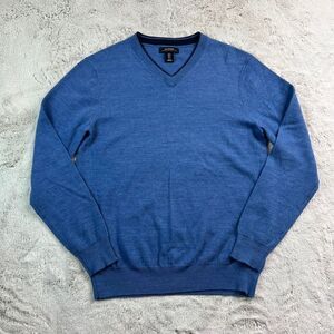 Isaac Mizrahi 100% Extra Fine Merino Wool Mens Size Small Blue Vneck Pullover
